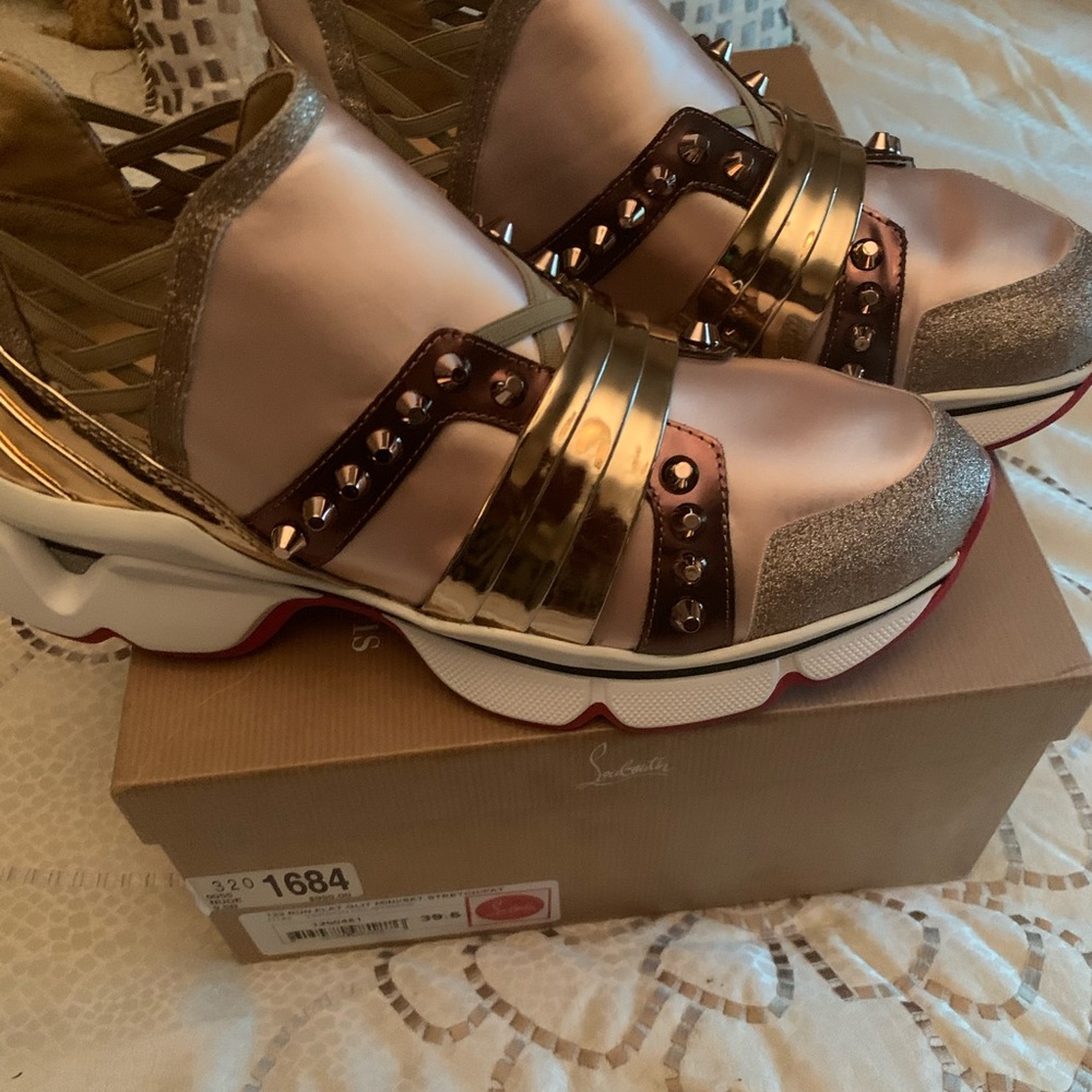 123 Run spiked rose gold Louboutin sneakers